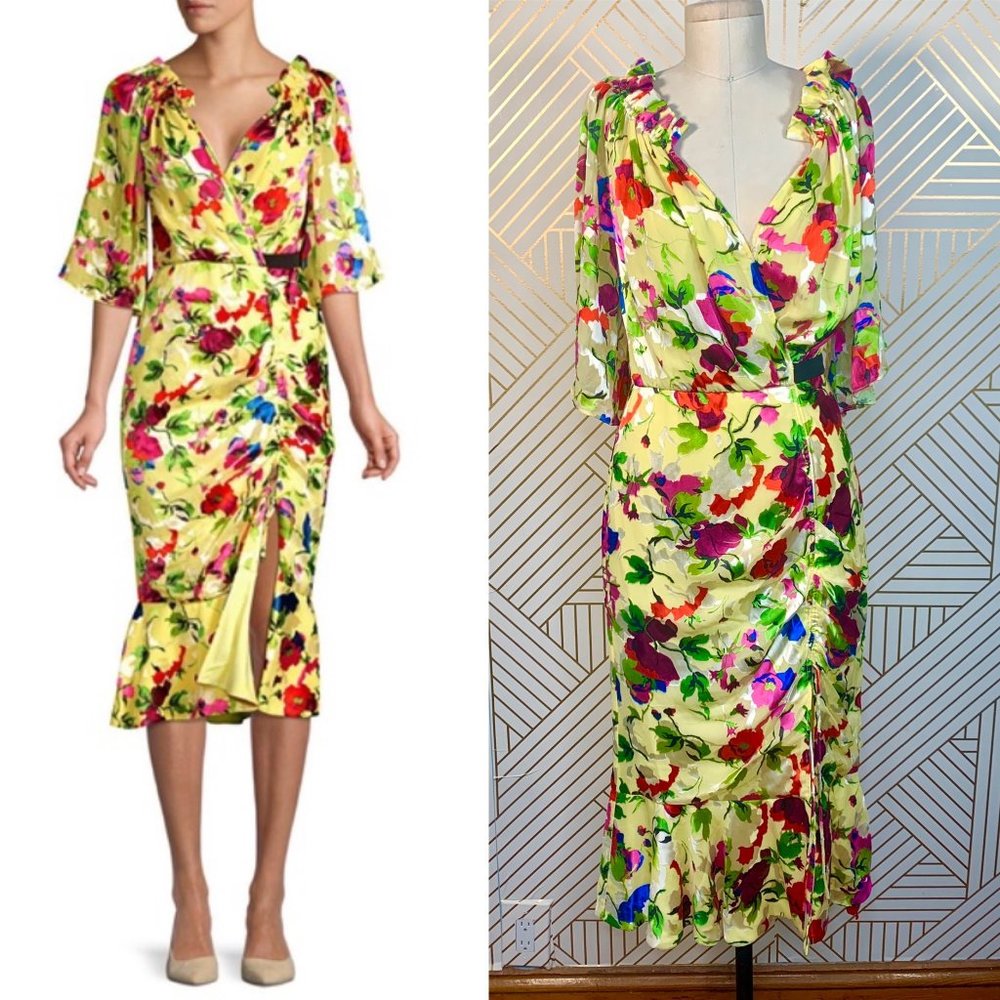 Saloni Olivia-B Dress in Lemon Poppies Black